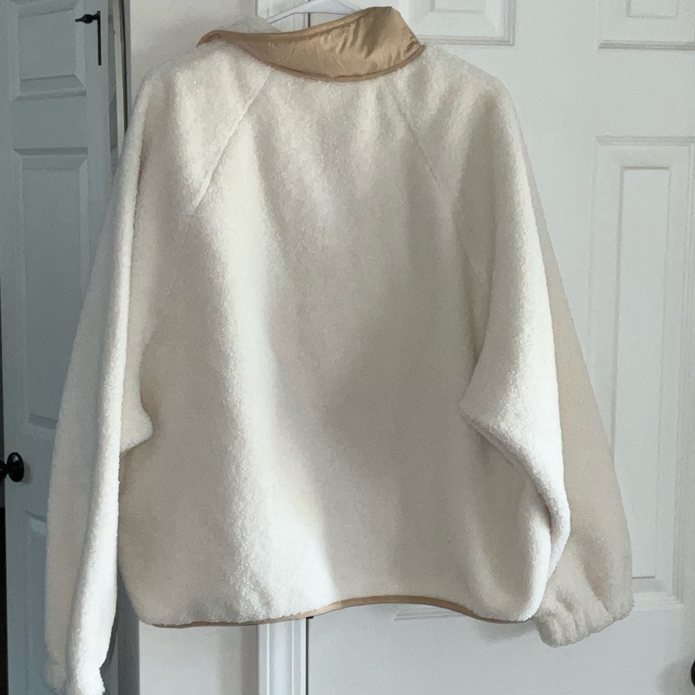 Cream Teddy Pullover Jacket with Tan Trim - Women's Cozy Outerwear - Picture 7 of 8